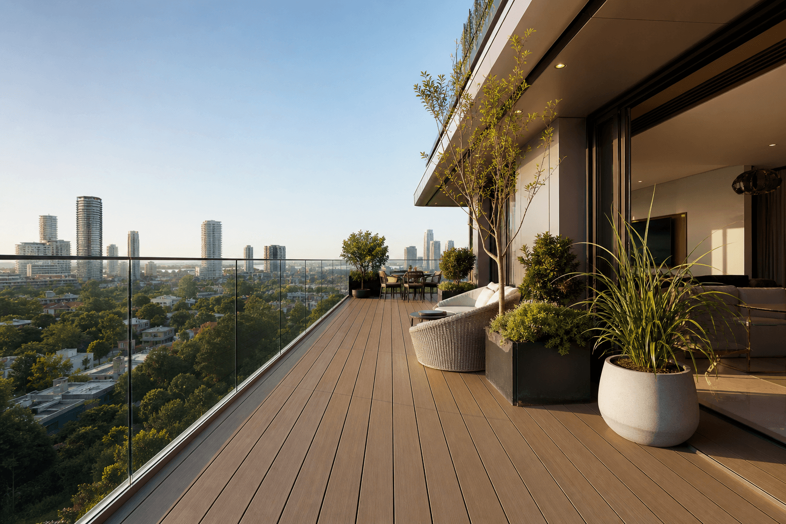 Nowoczesny balkon ze szklaną balustradą