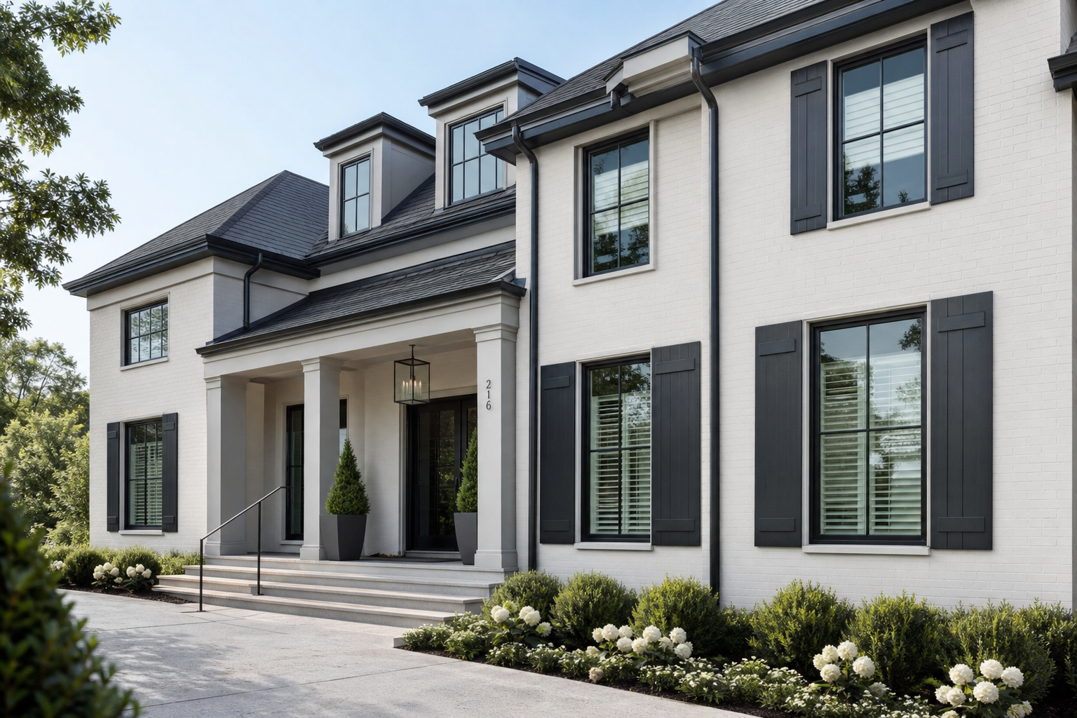 Home with dark shutters